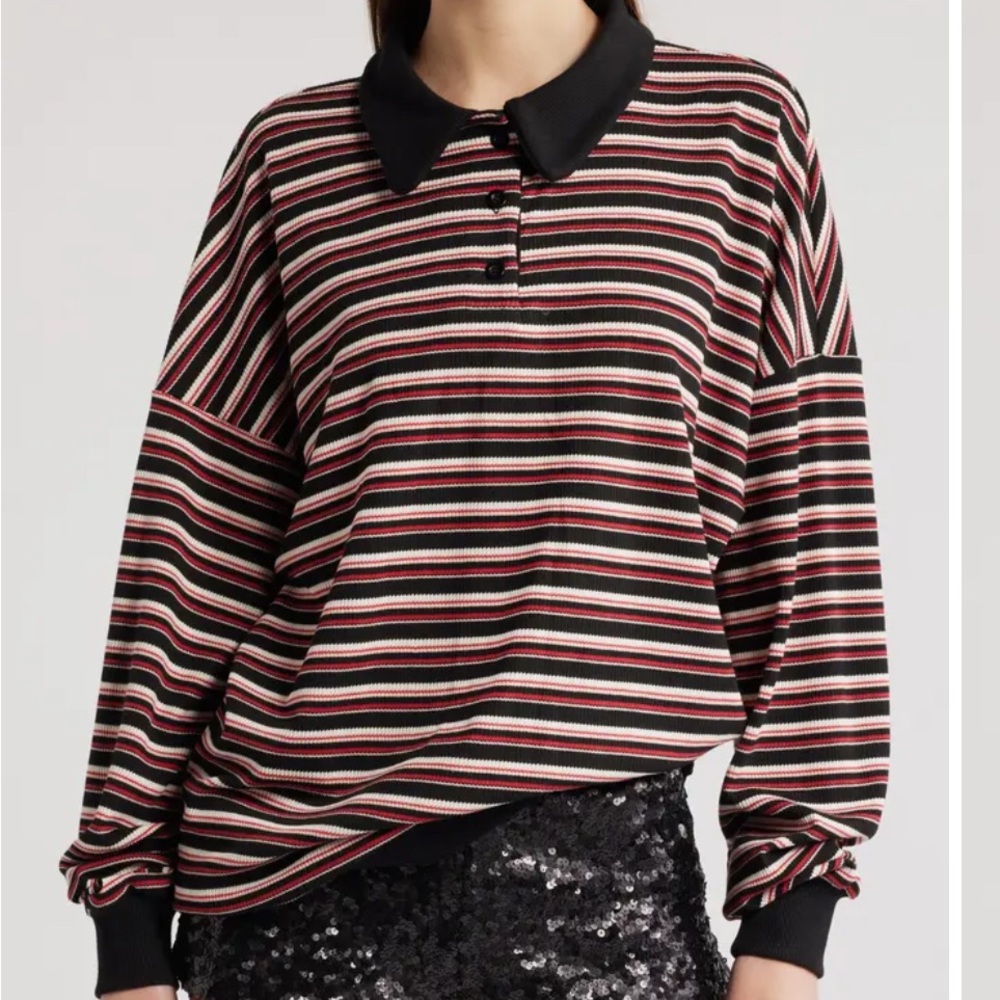Lioness Black and Red Striped Long Sleeve Top